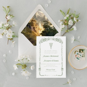 Printable Green &#39;Arwen&#39; Invitation Set Template | Templett