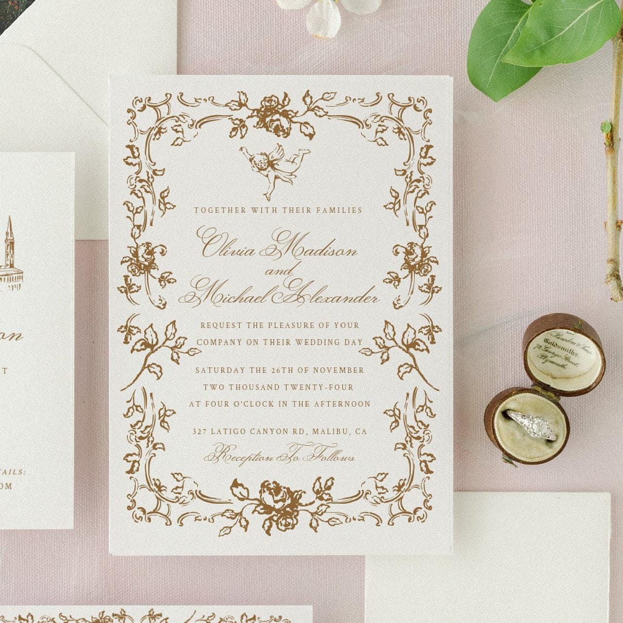 Italian Renaissance Script Invitation Printable Renaissance Fairytale Style Wedding Invitation Suite Template ...