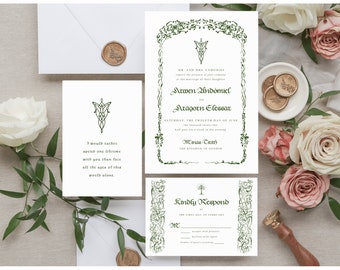 Green 'Arwen' Invitation Set Template | Canva, Editable