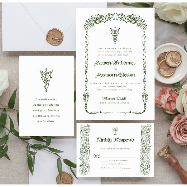 Green 'Arwen' Invitation Set Template | Canva, Editable