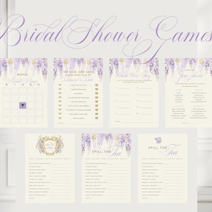 Regal Purple Wisteria Brautparty Spiele Vorlage | Bearbeitbar, Canva
