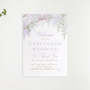 Unplugged Hochzeitsschild - Blau & Lila | Bearbeitbar, Canva