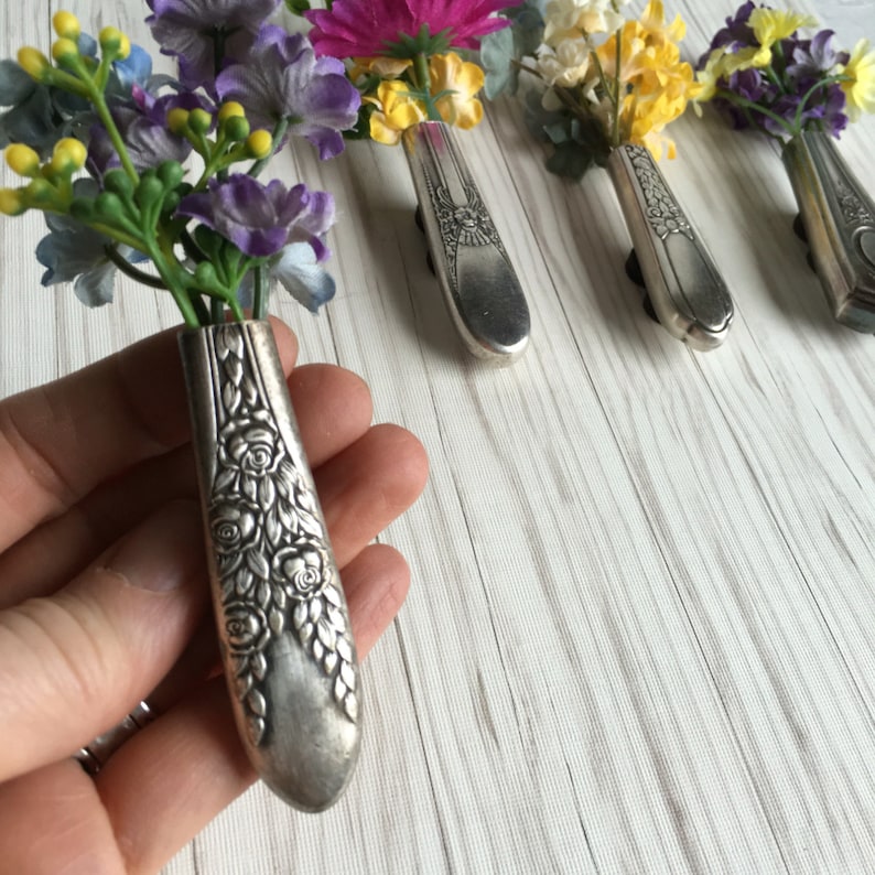 photo of upcycled silverware bud vase