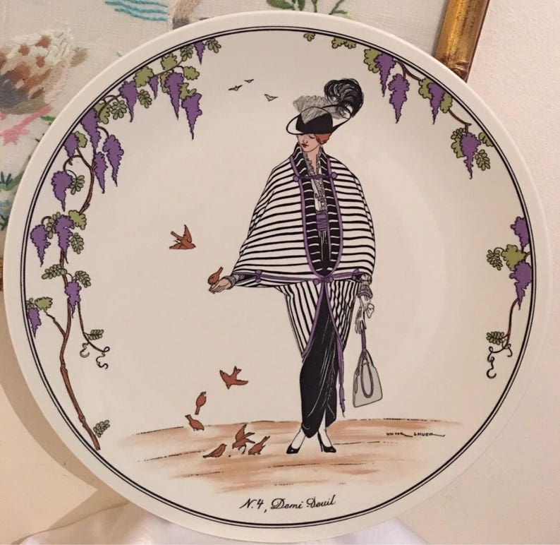 by VILLEROY /& BOCH old print from circa 1900 Cabinet plate Plate No.4 Demi Deuil Designed