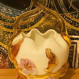 Antique Uranium Glass Vase: Stevens & Williams Vaseline Basket, Floral Decor