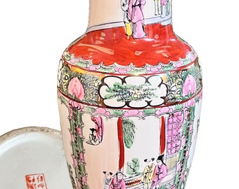 Vintage Famille Rose Vase, Chinese made in Macau stamp medallion Porcelain vase  , Decorative, Circa 1940