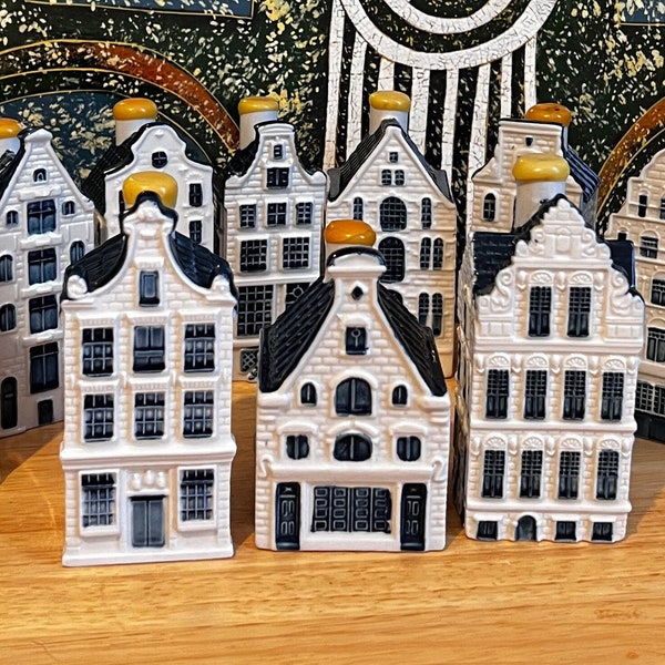 RESERVED for June Valentine, KLM Bols Delft Miniature Old Amsterdam Houses , Antique vintage Delft KLM Bottles