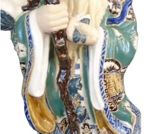 Great Chinese wise man Statue ceramic enamel polychrome, 19th Century Qing Dynasty Porcelain Figure of a Chinese Immortal, restaurant decor