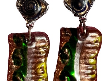 Bimba Y Lola  clip on earrings, vintage chunky unusual Murano glass earrings