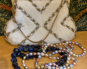 Vintage beaded clutch bag Le Regale LTD made in Hong Kong wedding clutch 1950’s 1960’s inc fresh water pearls, anniversary  gifts