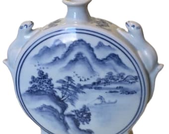 Korean Celadon Moonflask: Hand-Painted Porcelain Vase with Inland Design
