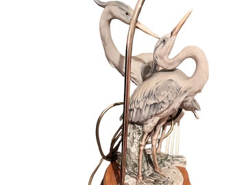 Giuseppe Armani Capodimonte Heron Figurine, Italian Florence Giuseppe ARMANI porcelain Figurine,  Vintage Retired Heron table lamp