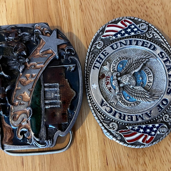 VTG Siskiyou Lone Star State Texas Alamo Cowboys Ranchers Belt Buckle USA Made,  The United States of America copyright pewter buckle belt