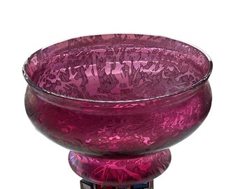 Vintage Royal Brierley studio glass bowl, Michael Harris studio glass pink iridescent glass bowl