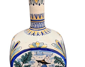 Antique french  faïence polychrome bottle