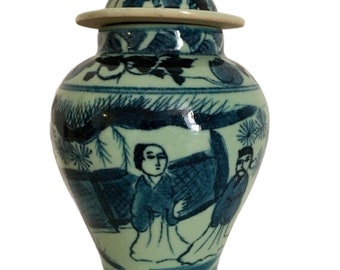 Chinese Blue and White Ceramic Ginger Jar: Landscape Vase