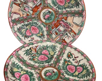 Large Canton / Rose Medalion Bowl, 20th Century, Chinoiserie Famille Rose Pink porcelain Ceramic Bowl with Botanical Motif x 2