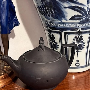 Antique 19th Century Wedgwood Black Basalt Teapot | Victorian English Stoneware Tea Pot | Collectible Wedgwood Jasperware Era Tea Service