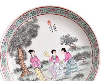 Cargador/plato de porcelana china famille rose vintage de finales del siglo XX