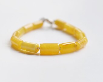 Baltic Amber beads bracelet with silver details, white amber