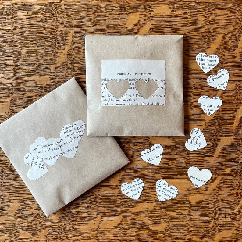 Jane Austen Heart Book Confetti biodegradablewedding ConfettiJane AustenRomantic novels confetti
