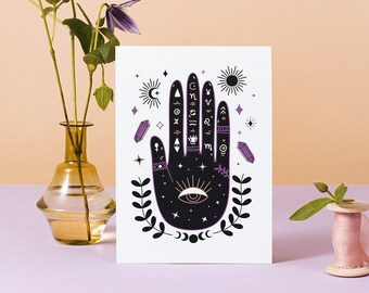 Palmistry Positive Vibes Print - Unframed, A5, A6 Fortune Teller Hand, Cute Prints, Gifts for Friends