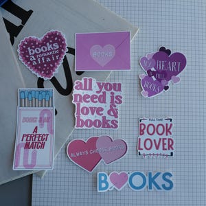 Stickers Saint-Valentin livresques | Stickers décoratifs littéraires en vinyle pour carnets, Kindles, amateurs de lecture et plus