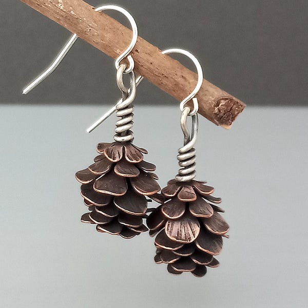 Pine Cone Earrings - Metalsmith Pinecones - Cottagecore Earrings - Artisan Crafted - Camper Hiker Outdoor Lover Gift