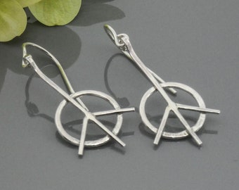 Peace Sign Earrings Silver - Modern Peace Symbols - Love Friendship Unity Earrings