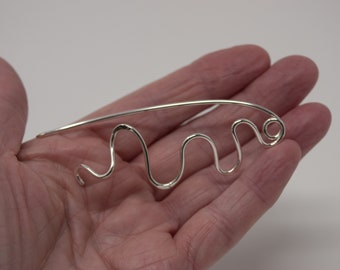 Abstract Minimalist Shawl Pin - Silver Scarf or Sweater Pin for Women or Men