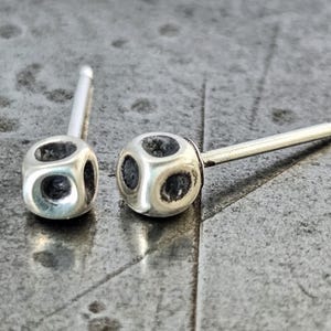 Rustic Sterling Silver Stud Earrings: Tiny Oxidized Artisan Studs