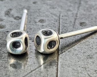 Rustic Sterling Silver Stud Earrings: Tiny Oxidized Artisan Studs
