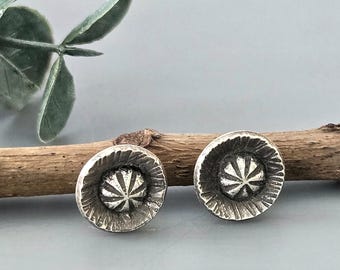 Rustic Sterling Silver Stud Earrings: Forged Metalsmith Design, USA Made