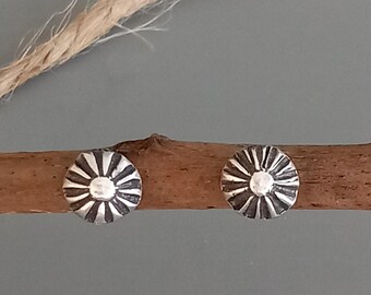 Rustic Sterling Silver Stud Earrings: Hammered Unisex Design