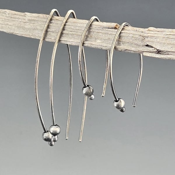 Oxidized Sterling Silver Hoop Earrings: Minimalist Bead Threader, USA Made