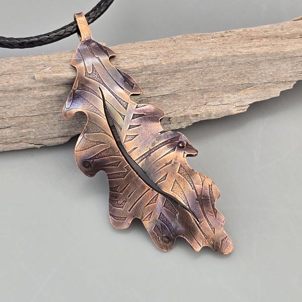 Leaf Pendant: Copper with oxidized patina, Forged in America