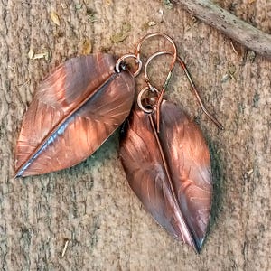 Metalsmith Leaf Earrings - Fold Formed Leaves - Earthy Nature Dangles Artisan Made - Botanical Gift