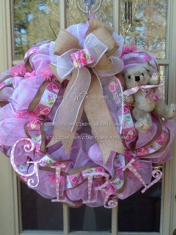 Items similar to NEW. Baby Girl Wreath, Baby Wreath, Nursery Wreath