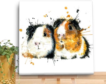 Splatter Guinea Pigs Canvas Mini by Katherine Williams | Boxed Canvas Painting | Small Animal Canvas Gift