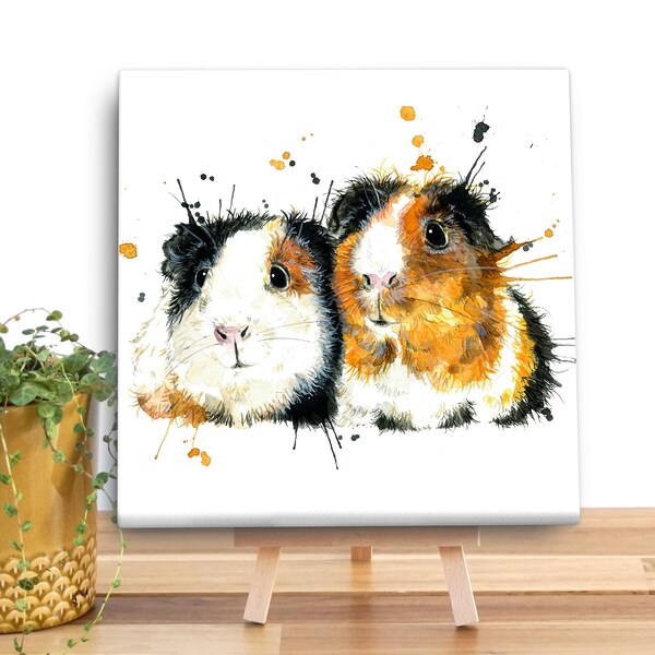 Splatter Meerschweinchen Canvas Mini von Katherine Williams | Boxed Leinwand Gemälde | Kleines Tier Geschenk