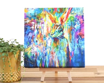 Woodland Hare Canvas Mini by Sue Gardner | Hare Boxed Canvas Painting | Small Wildlife Hare Canvas Gift