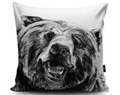Charcoal Grizzly Bear Cushion by Bex Williams Bear Vegan Pillow Wild Bear Cushion Cover Awesome Bear Cushion Decor Bear Gift