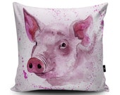 Pig Cushion Pig Pillow Pig Cushion Cover Pig Pillow Case Pig Illustration Pig Watercolour Home Decor by Katherine Williams