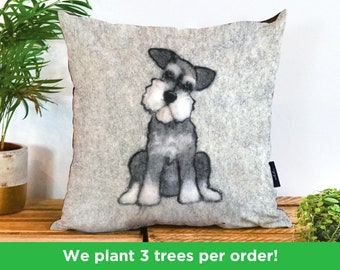 Mini Schnauzer Vegan Cushion by Sharon Salt - Print not 3D | Grey Schnauzer Throw Pillow | Handmade in the UK Dog Gift |Schnauzer Decor Gift