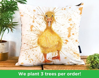 Duck Illustration Cushion by Katherine Williams | Hand-made Vegan Suede | Duck Pillow | Duckling Cushion | Baby Cushion | Duckling Pillow