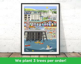 Brighton Postcard by Erica Sturla | Brighton Pier Wall Art | Undercliff Walk Print | British Airways Home Decor Illustration