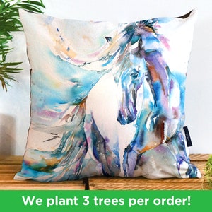 Beautiful Horse Cushion by Liz Chaderton Spanish Horse Vegan-Suede Pillow Stallion Horse Lovers Cushion Watercolour Horse Gift image 1