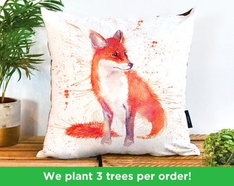 Red Fox Art Faux-Suede Pillow | Red Fox Cushion | Fox Pillow Case | Fox Painting | Fox Illustration | Vegan-Suede by Katherine Williams