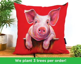 Cute Little Piggy Cushion by Adam Barsby | Vegan-Suede Piglet Cushion | Pig Pillow | Farm Animal Bedding | Pig Gift made in the UK