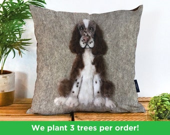 Springer Spaniel Vegan Cushion by Sharon Salt - Print not 3D | Spaniel Throw Pillow | Handmade in the UK Dog Gift | Cute Spaniel Decor Gift